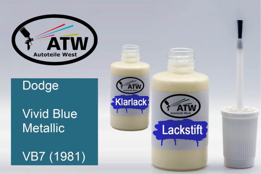 Dodge, Vivid Blue Metallic, VB7 (1981): 20ml Lackstift + 20ml Klarlack - Set, von ATW Autoteile West.